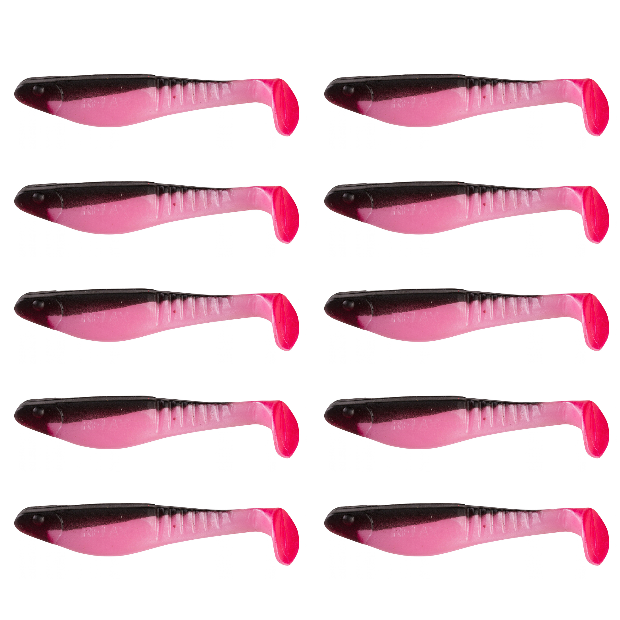 SX Relax Shark 11 cm (4") Bubblegum / Schwarz 10 Stück – Bild 2, Gummi-Wurm, Softbait, Köder, Gummi-Legierung, Pink Schwarz