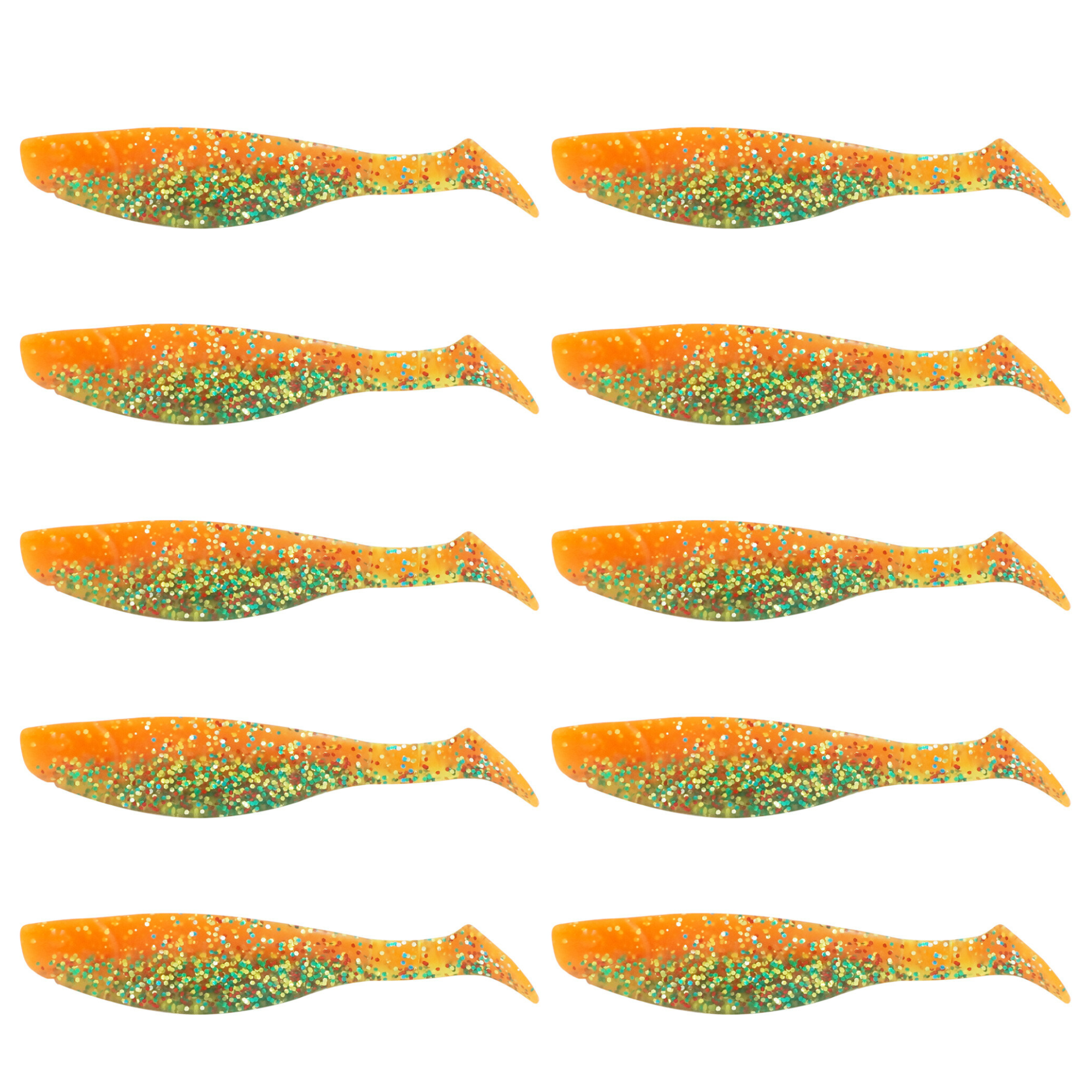 Relax Kopyto River 11cm (4") Carrot Shad 10 Stück – Bild 2, weichplastik- lure, glitzer-wurm, orange mit glitzer, angelköder, zappel-schweif