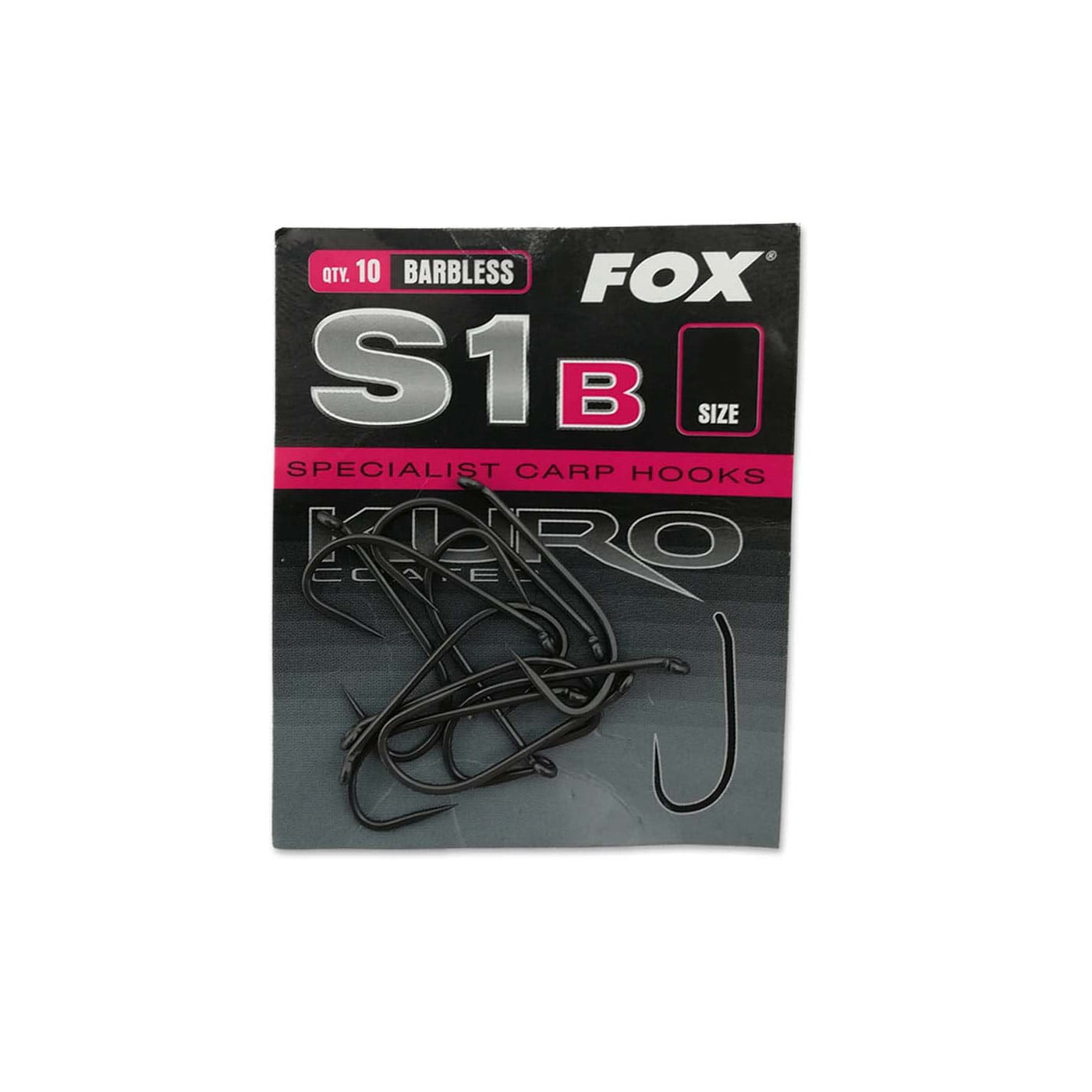 Fox S1 Kuro hook size 8 Barbless pack of 10, 8th