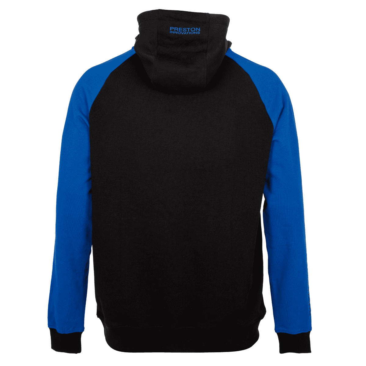 hoodie, schwarz, blau-ärmel, raglan, pulli