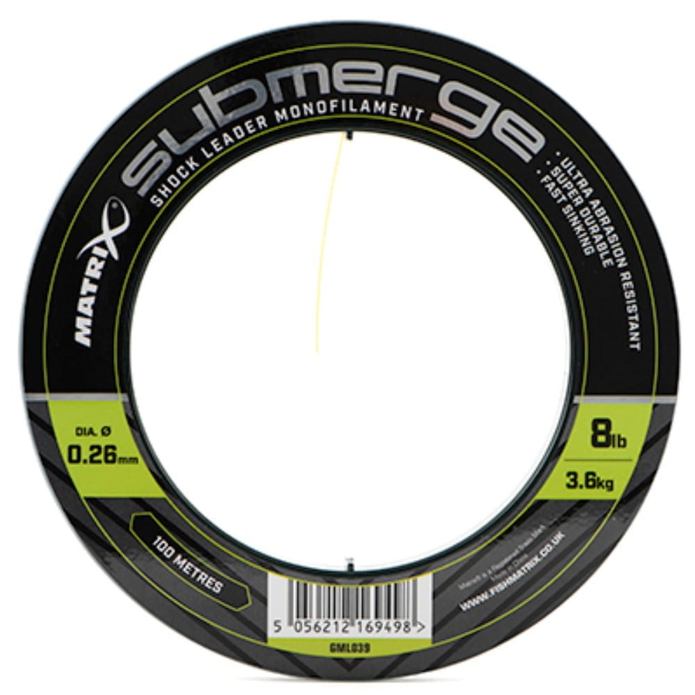 Fox-Matrix-Submerge-Shock-Leader-Mono-0-26-mm-3-6-kg-100-m-GLM039 Fox Matrix Submerge Ammortizzatore Leader Mono 0,26 mm 3,6 kg 100 m