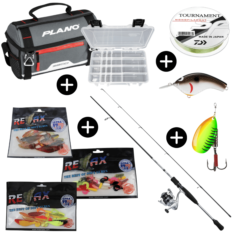 Spinnfischen Komplett-Set Mitchell Rute + Rolle + Daiwa Schnur + Plano ...
