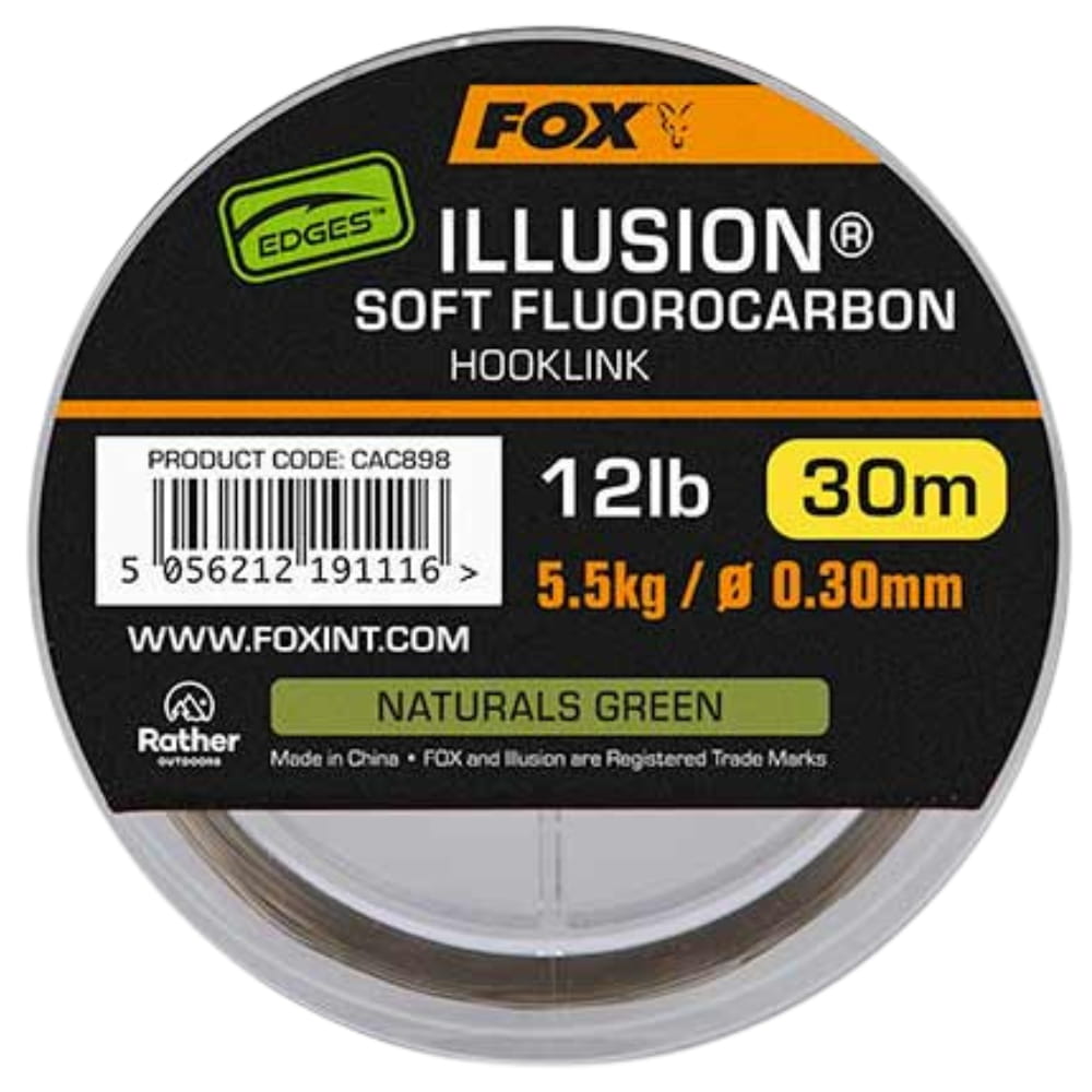 Fox Edges Illusion S Fluocarbon Hooklink - Vorfach 0,30 mm 5,5 kg 30m Grün Festplatte
