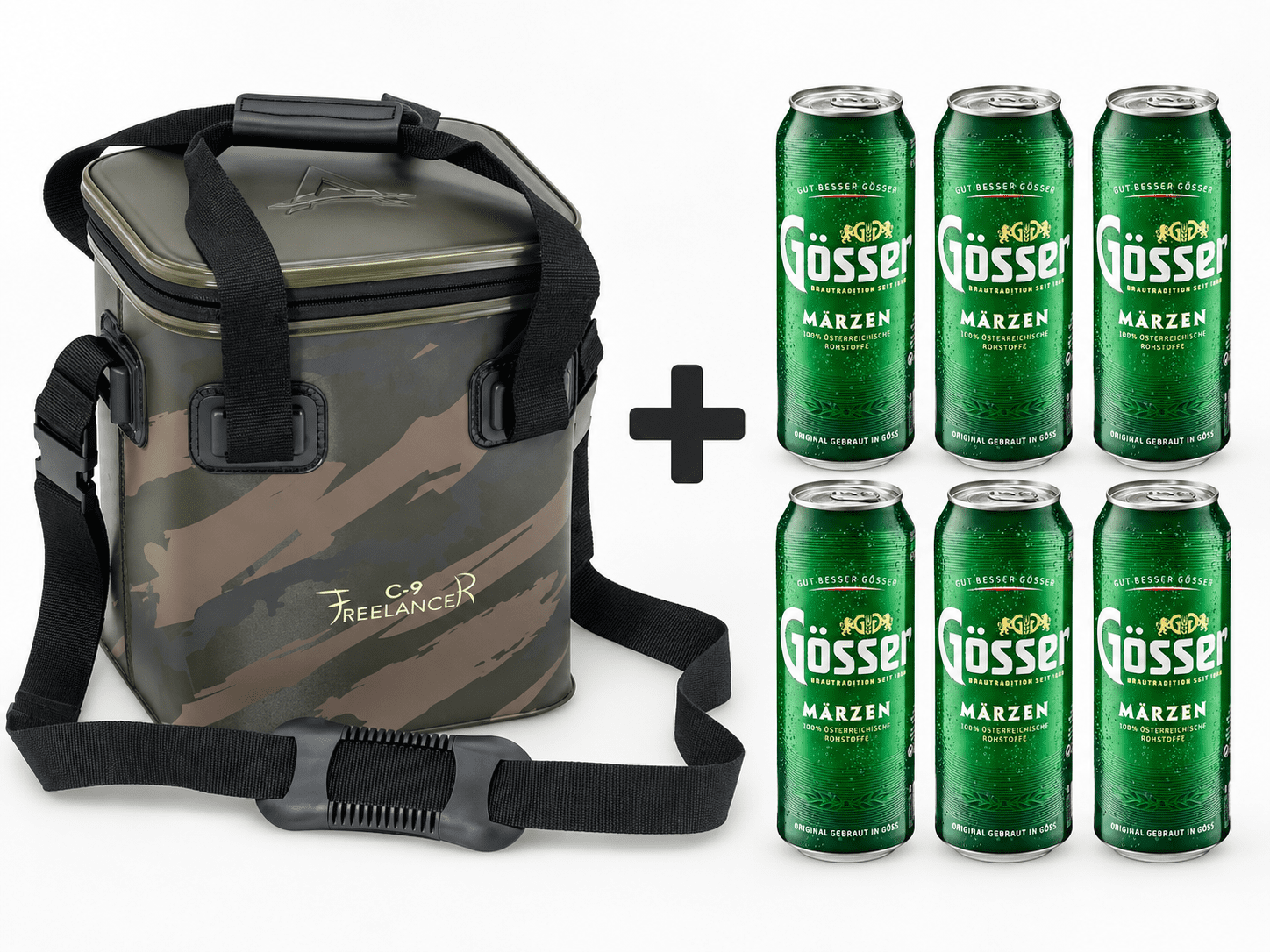 Set 6x nordfishing77 Carp Europa Gratis Bierdose +, Kühltasche, Tarnmuster, Schultergurt, Bierdosen, Sechserpack