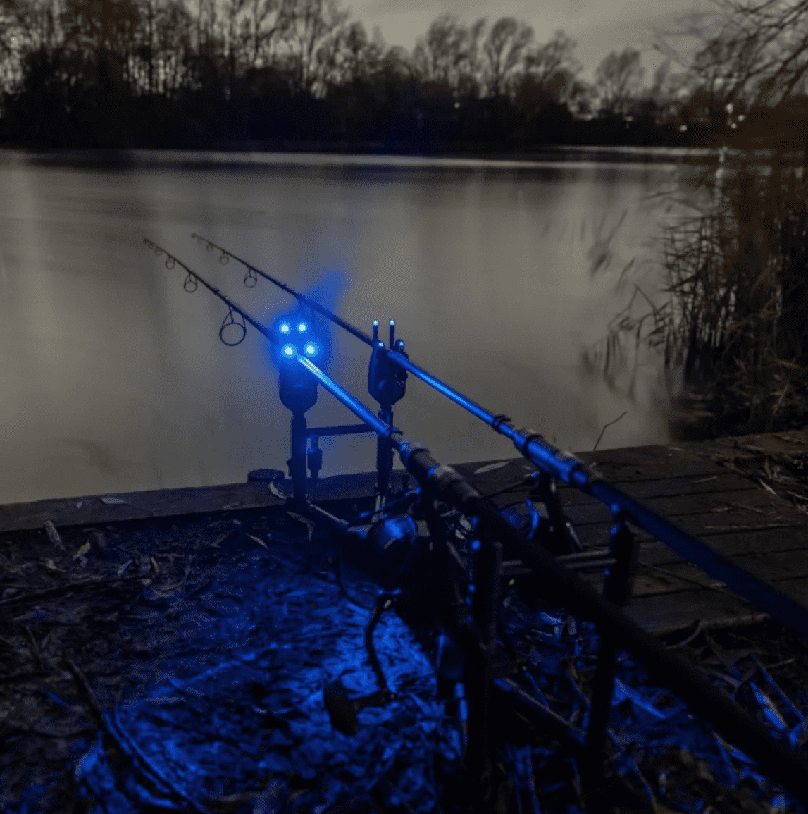 Angeln, Angelrute, Nacht, Lichter, Seeufer