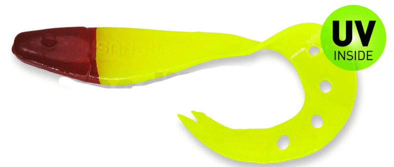 Angelleur, Softplastik, Neon Gelb, Roter Kopf, UV-Beschichtung