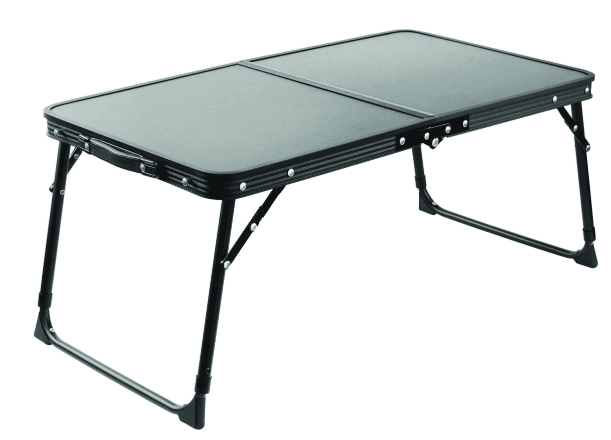 Camping Tisch, Faltbarer Tisch, Glasoberfläche, Schwarzer Metallrahmen, Tragbar