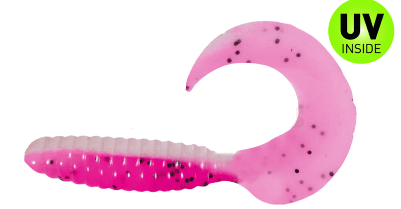 gummi wurm, softbait, pink color, polymer lure, UV inside