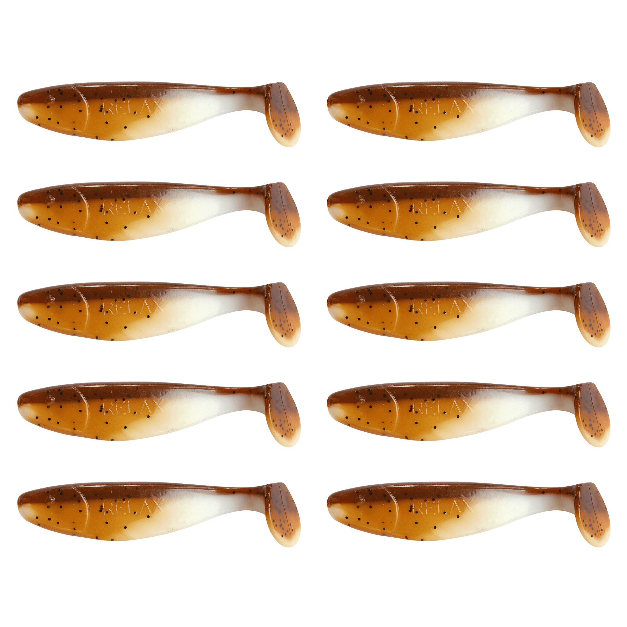 SX Jankes 11cm (4") Reinweiß / Olivebraun 10 Stück – Bild 2, weicher Kunststoff Haken, Gummiköder, Angellure, braun-Verlauf, gepunktetes Muster