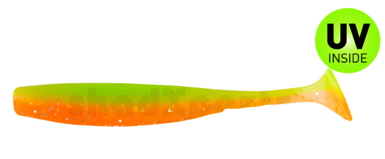 weicher Köder, Kunststoffköder, leuchtendes Orange-Grün, Doppelgänger Farbe, UV-Innenmaterial