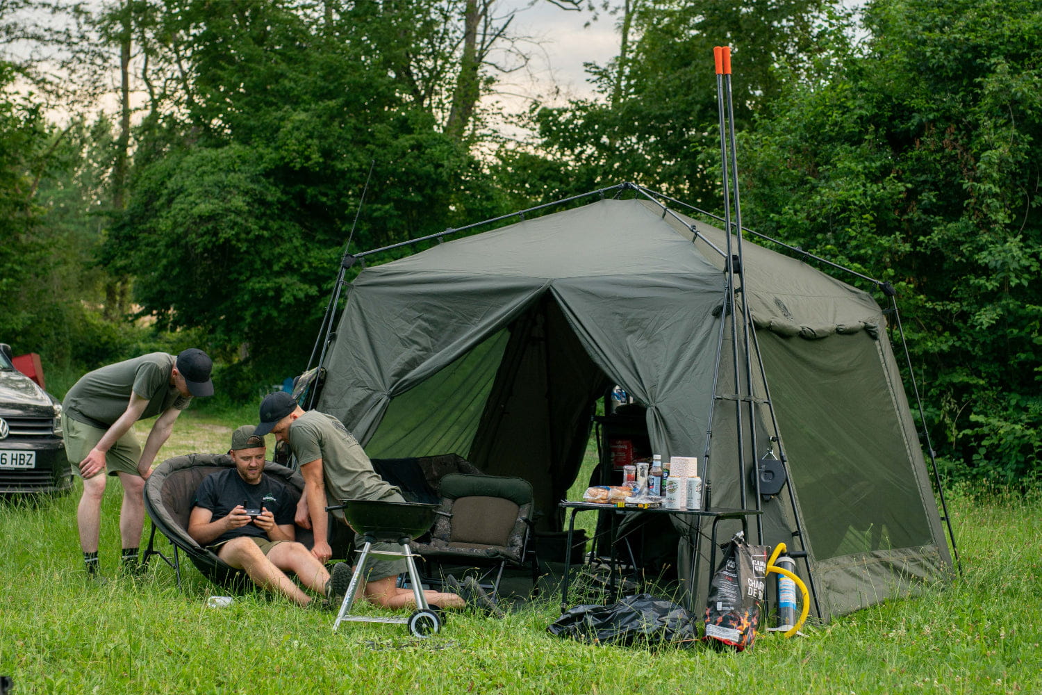 Zelt, Camping, Grill, Outdoor, Grasboden