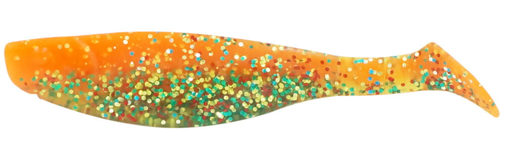 Relax Kopyto River 11cm (4") Carrot Shad 10 Stück, Gummi-Schwanz, Gummi-Lebensmittel, Glitzer, Orange, Mehrfarbig