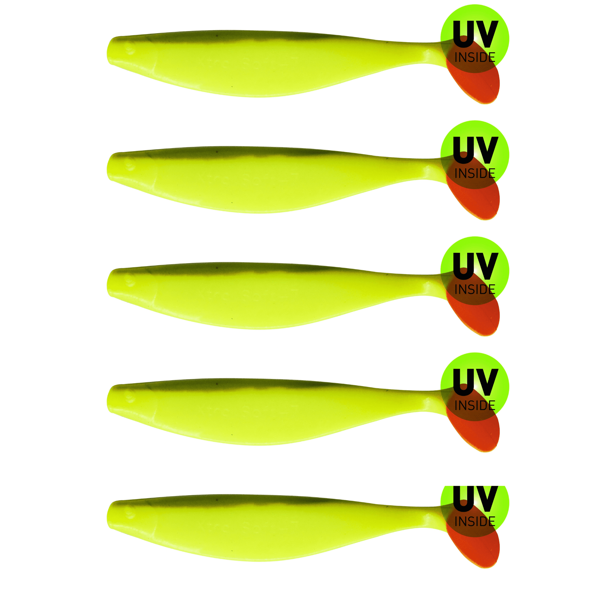 SX Relax Xtra Soft 18cm (7") Fluogelb / Bodengrün 5 Stück – Bild 2, catcher, lure, soft plastic, neon yellow, tail paddle