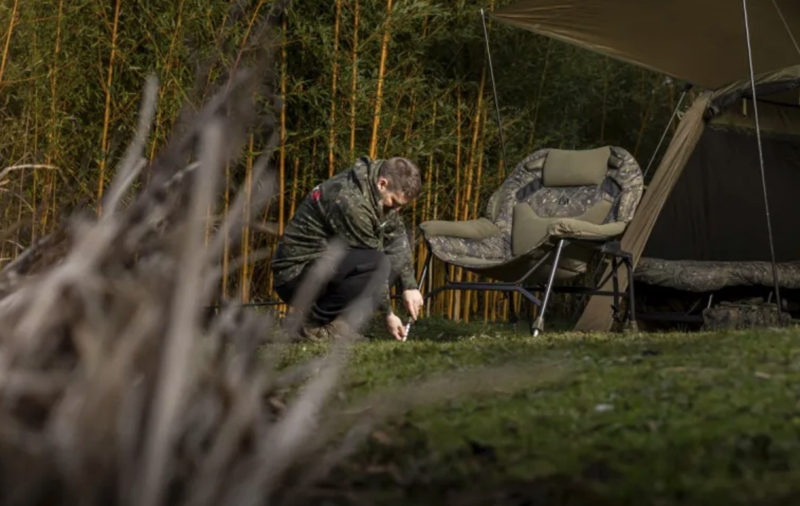 Camping, Outdoor chairs, Tent, Person camping, Ground setup