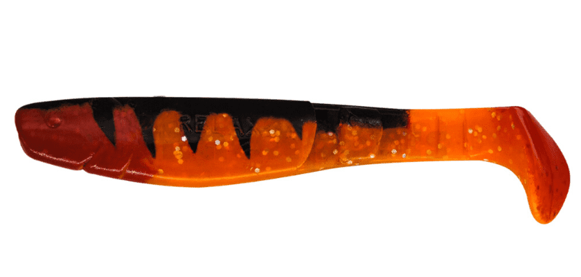 fluoorangeglitterzanderredtail Relax Kopyto-Classic 11 cm (4") Arancione Fluoro Glitter / Zander / Coda Rossa / 2 pezzi