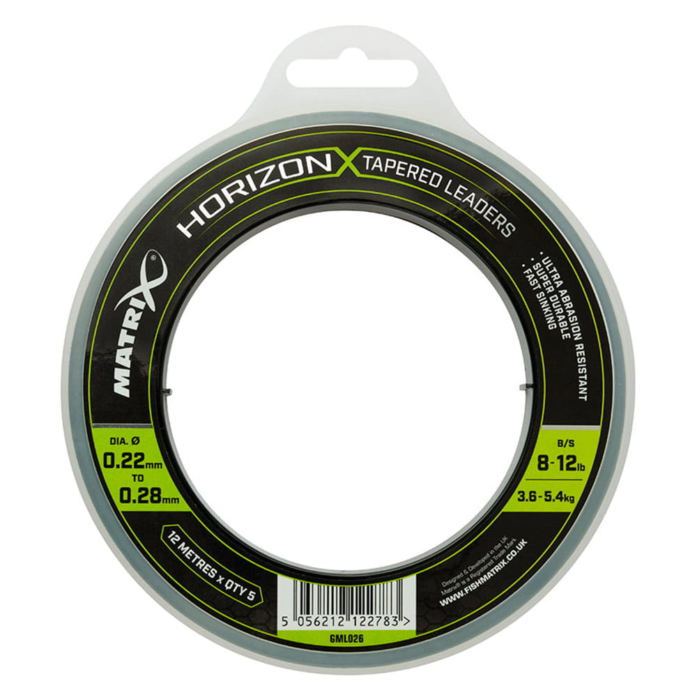 gml026_horizon_x_tapered_leader_12m_x5_8-12lb Fox Matrix Horizon X Tapered Leaders 12m x5 8-12lb