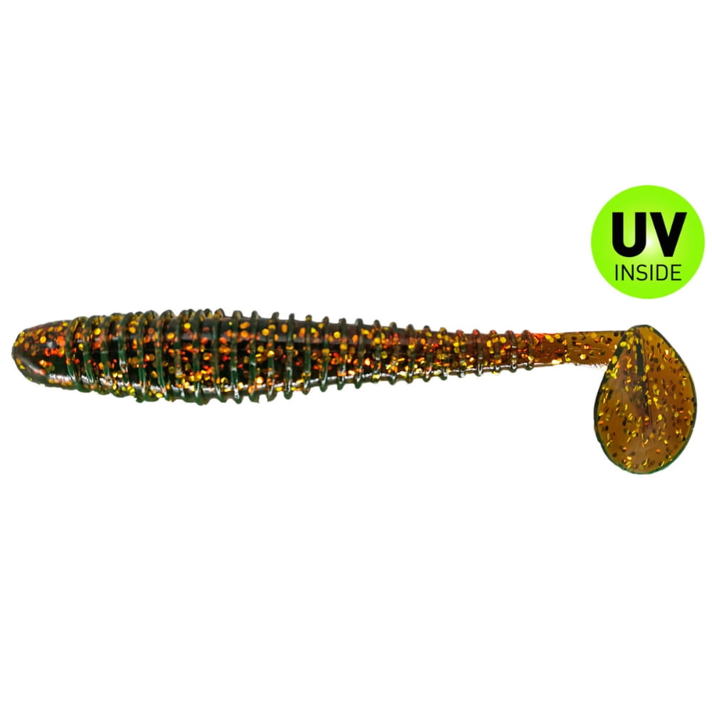 Relax Texas Shad 13 cm (5") Motoroil Gold Glitter 5 darab Rauchrohr