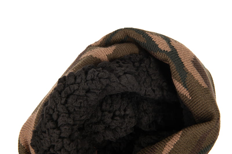Fox Sherpa Tec Beanie Camo – Bild 5, scarf, tube scarf, thick fleece, brown, camouflage pattern
