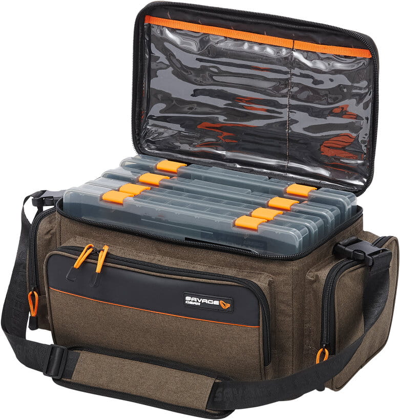 Savage Gear System Box Bag L 4 Boxes 18L – Bild 3, Angeltasche, Sortierboxen, Schultergurt, braun-schwarz, Reißverschluss