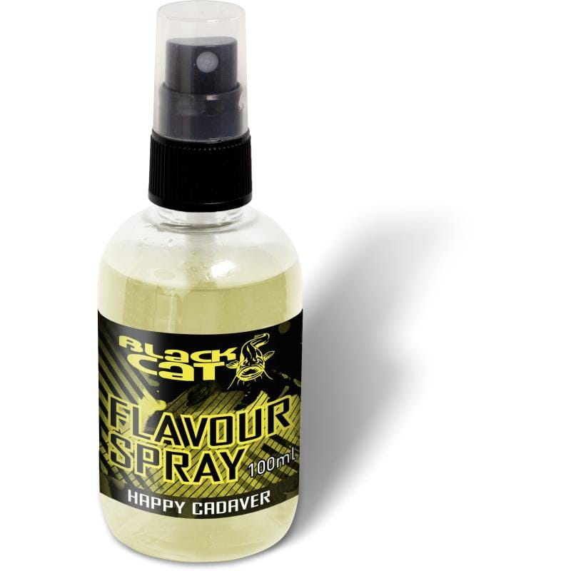 Black Cat Flavour Spray Happy Clear Cadaver 100ml, Aromaspray, Sprühflasche, 100 ml, gelbliche Flüssigkeit, schwarzer Sprühkopf