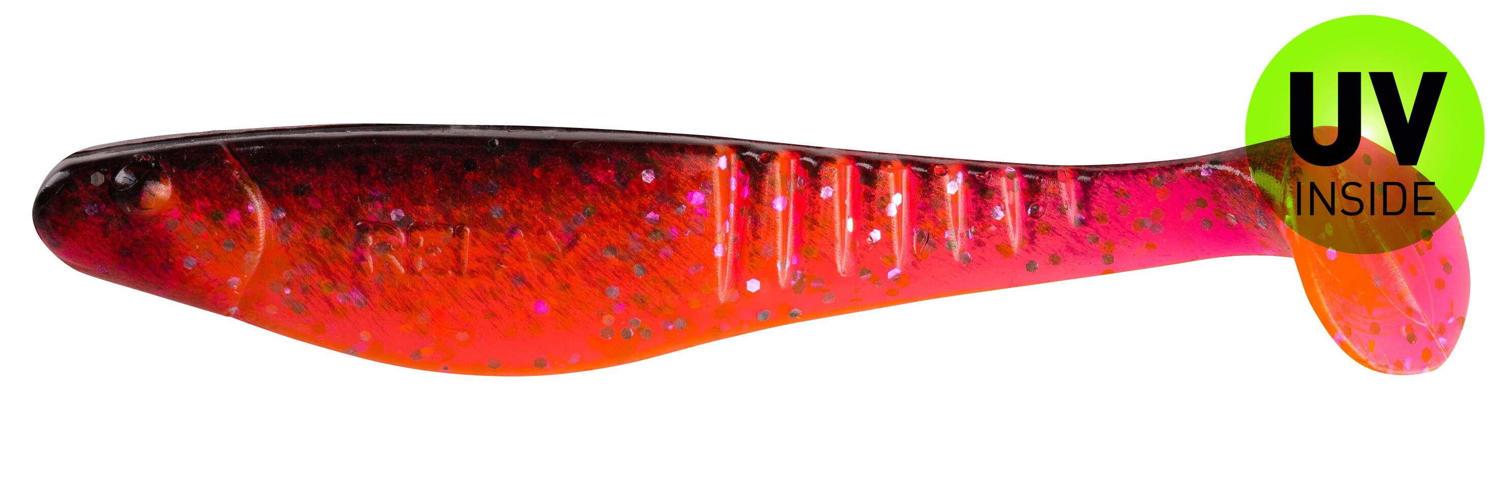 SX Relax Shark 11 cm (4") Hot Pink Glitter Schwarz 10 Stück, soft plastic lure, fishing lure, glitter specks, pink orange gradient, UV inside