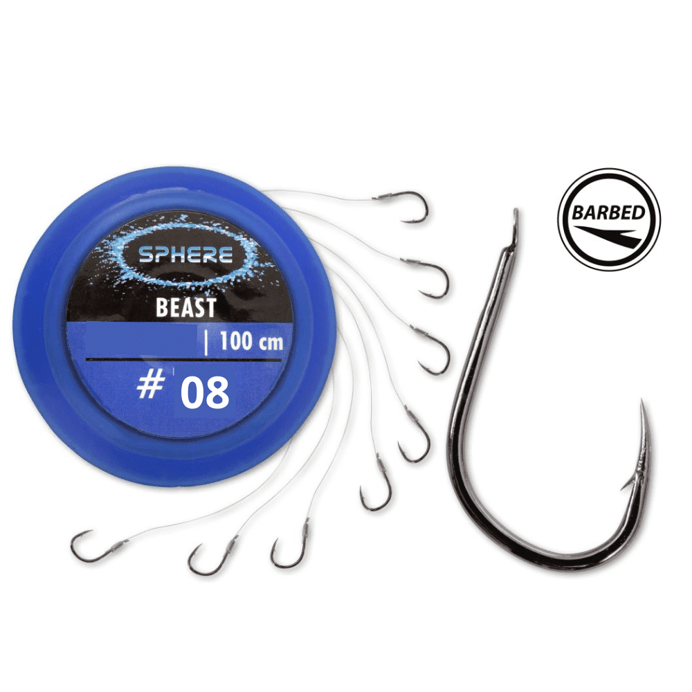 Browning Sphere Beast Trace Hook Size 12 0.16mm 2.6kg 100cm Pack of 8