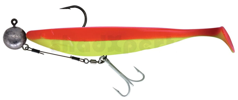 Relax Megalodon 30 cm (12“) Amarillo Fluorescente Rojo 1 pieza montado HMEG 16/0 240g con anzuelo auxiliar Angelköder