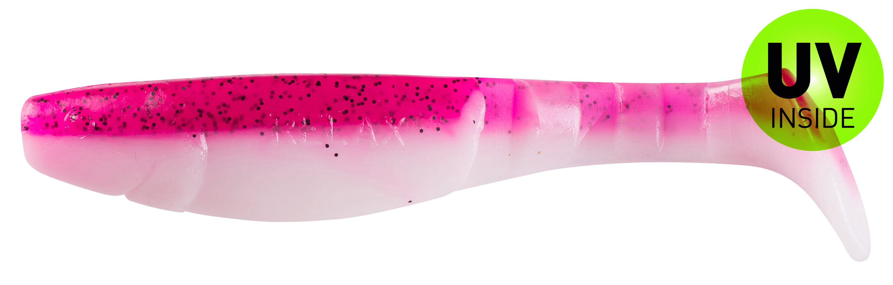 SX Relax Kopyto Classic 11cm (4") Reinweiß / Hot Pink Glitter 10 Stück, weicher Kunststoffköder, Angellocker, pinker Verlauf, Glitzerpünktchen, UV-Innenmaterial