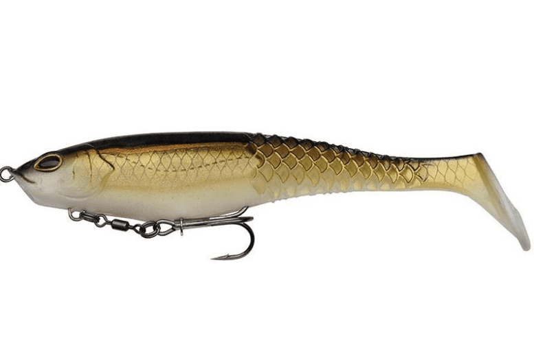 Köder, Gummiköder, Jighaken, Goldfarben, Schuppenmuster