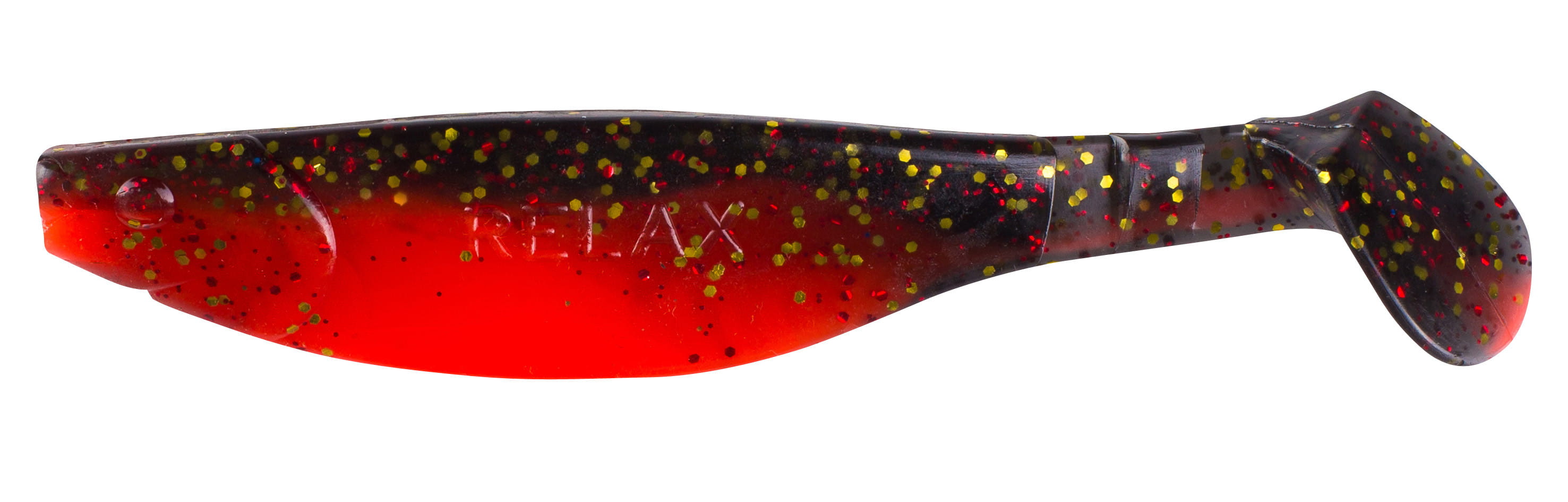 Relax Kopyto River 13cm (5") Feuerrot / Schwarz Gold Glitter 5 Stück, weiches Plastik-Köder, Glitzer, Rot-Schwarz Verlauf, Soft-Lure, Zweit-Tail Modell