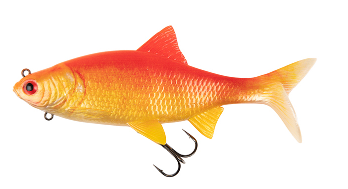 fishing lure, soft plastic, orange, treble hook, artificial bait