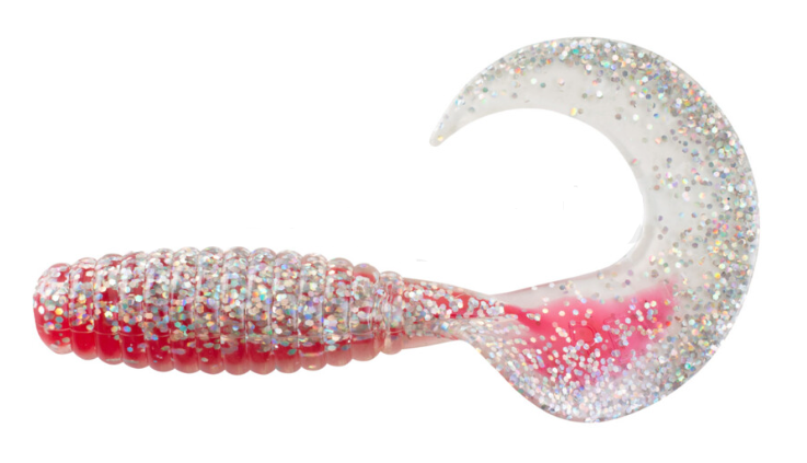 softbait, plastic lure, glitter tail, pink, curved tail