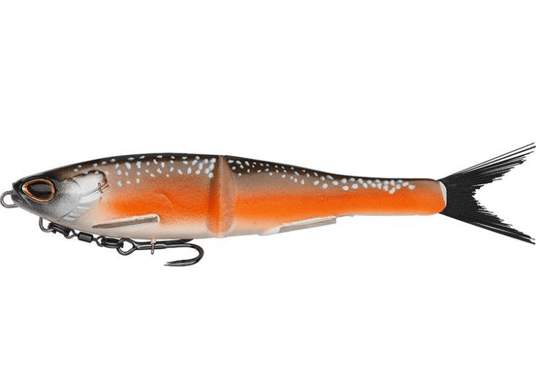 wobbler, fishing lure, orange, silver dots, treble hook