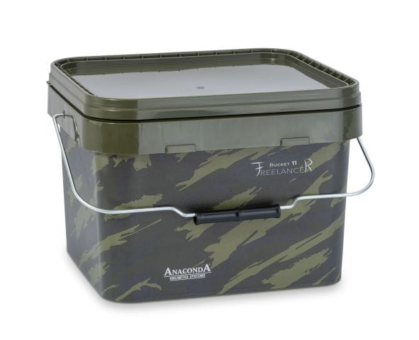 Anaconda Freelance Bucket 11 Liter, Angelbox, Kunststoff, Tarnmuster, Olivgrün, Tragegriff
