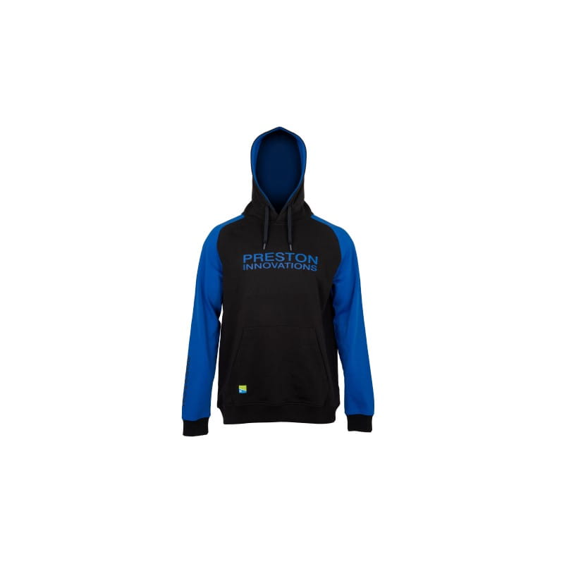 Hoodie, Schwarz-Blau, Pullover, Kapuze, Logo sichtbar