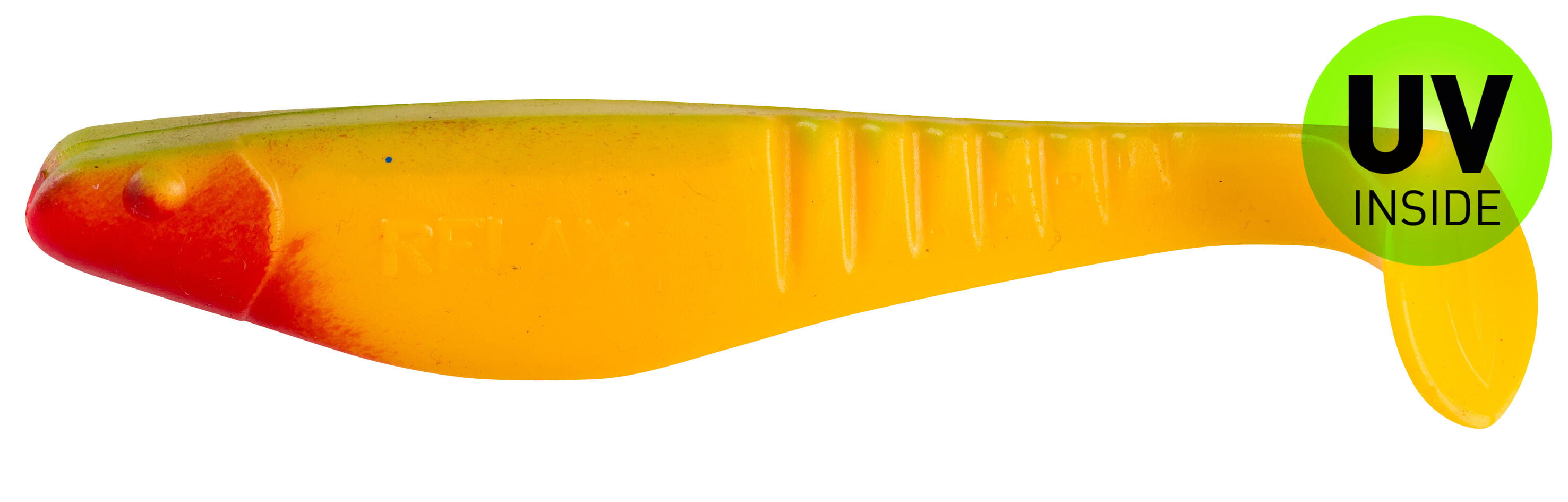 SX Relax Shark 11 cm (4") Gelb 7 Grün 10 Stück, weicher Kunststoffköder, Angelköder, gelber Paddle Tail, UV-Innen, Swimbait