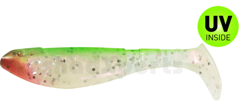 weiche Plastik-Larve, Gummiköder, Glitzer, grüne Schwanz, UV-Innenmaterial