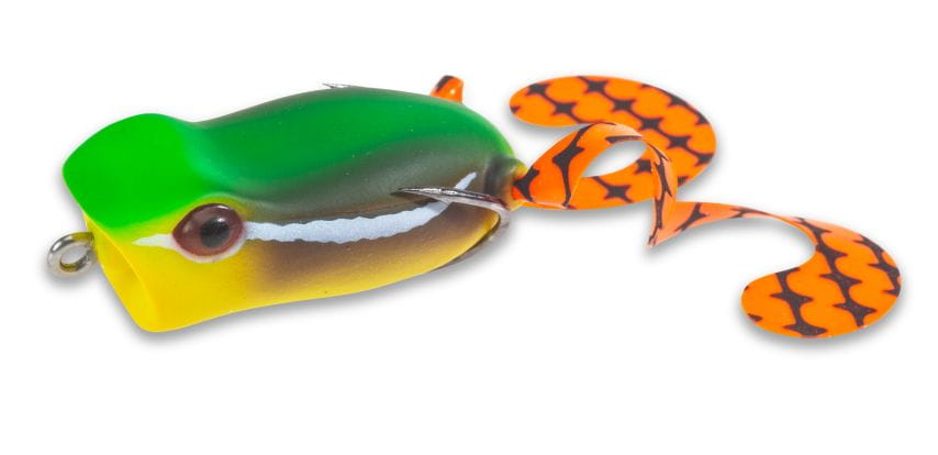 Iron Claw Doiyo Kaeru Oto II 54 MFT, Angelköder, Froschköder, Grün-gelb, Gummiköder, Doppelschwanz