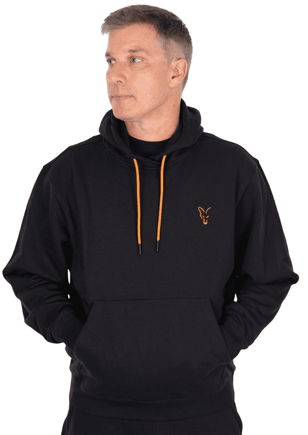 Fox Classic Hoody Black & Orange L – Bild 2, hoodie, schwarz, orange farbige kordeln, Kängurutasche, logo