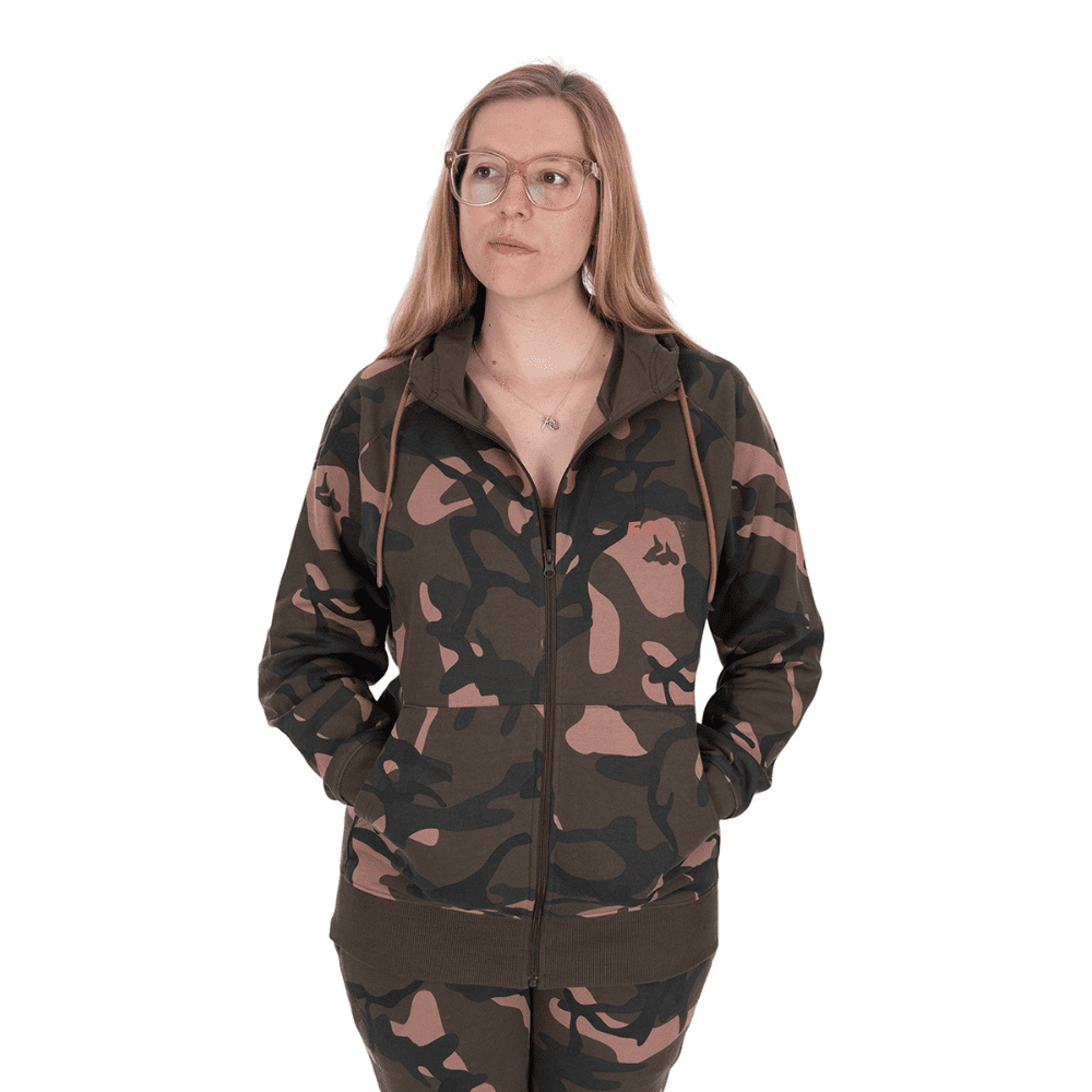 Hoodie, Kampfanzug-Mamouflage, Frontreißverschluss, Braun-pinken Tarnung, Langärmlig