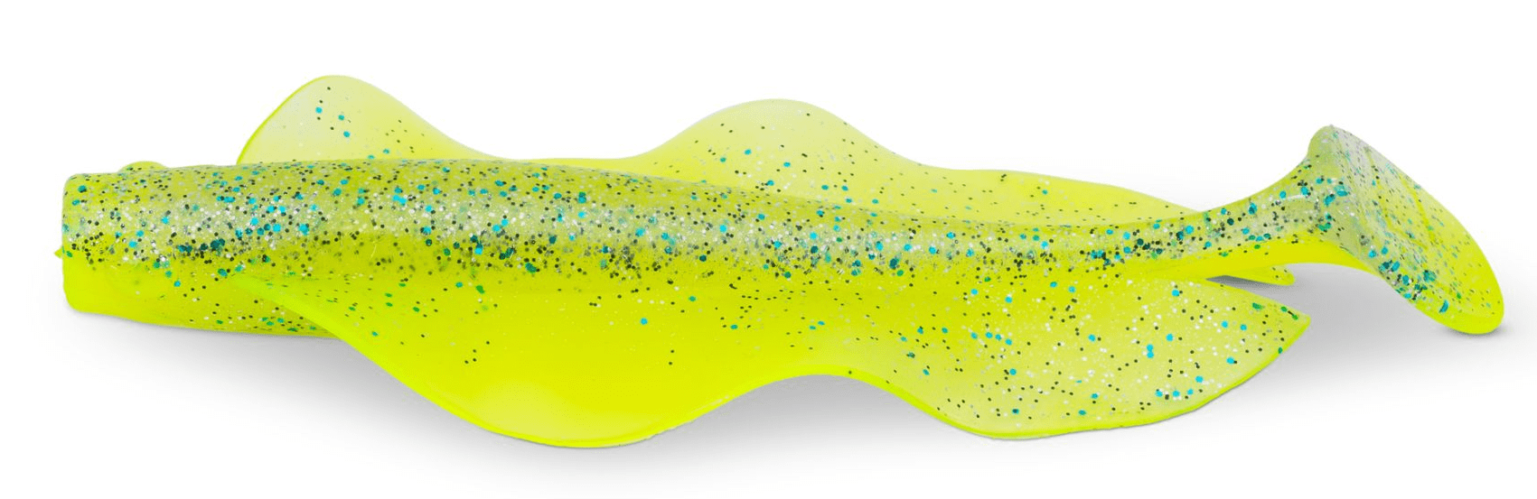 Iron Claw Barsch & Zander Wave Glider 7cm Blue Flake Lemon 6 Stück – Bild 2, Kunstköder, Gummifisch, Chartreuse, Glitzer, Schaufelschwanz