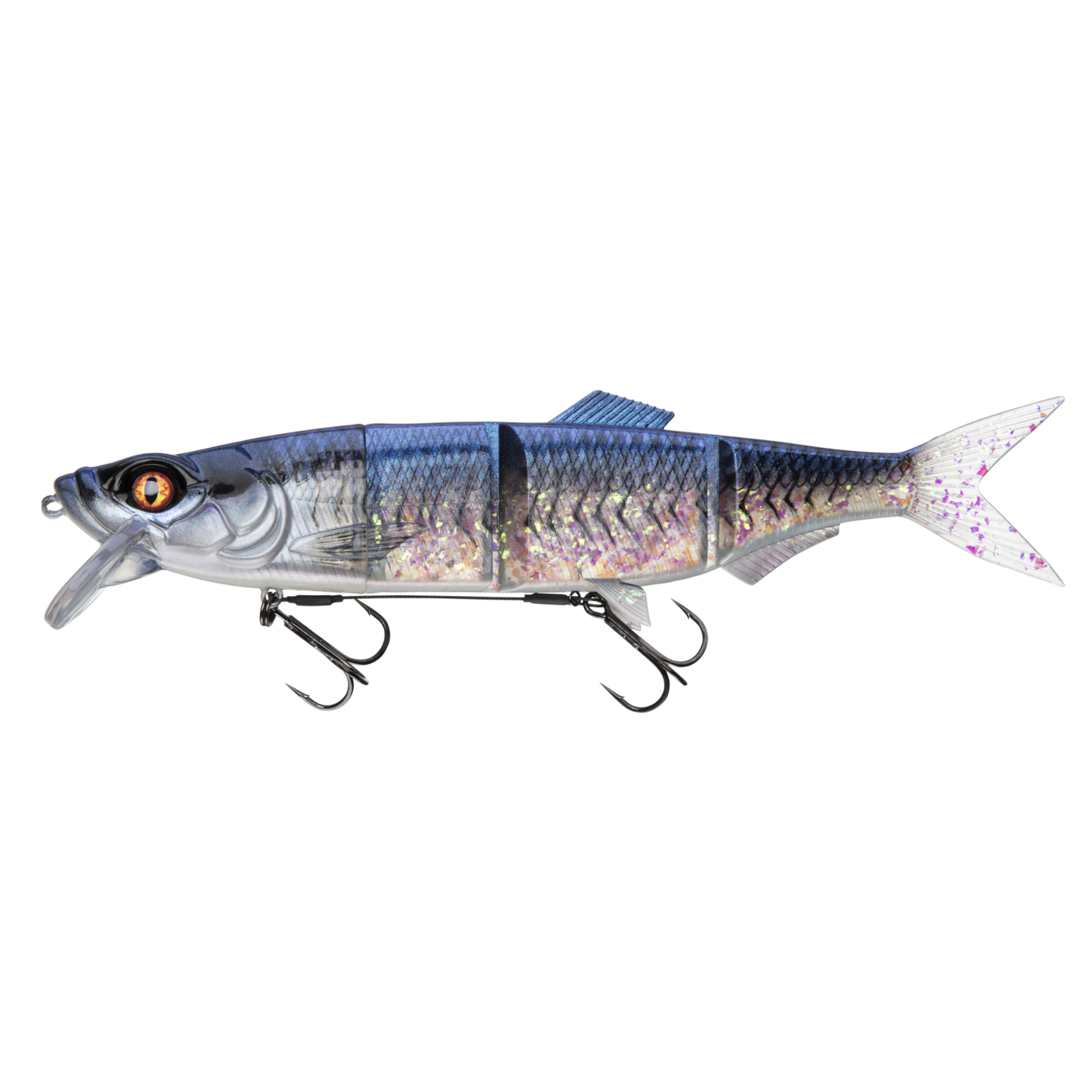 Daiwa Prorex Hybrid Swimbait 25cm 115g Purple Ice Ghost, Angelfisch-Köder, Gummifisch, Multicolor, Doppel-Segmente, Treble Hooks