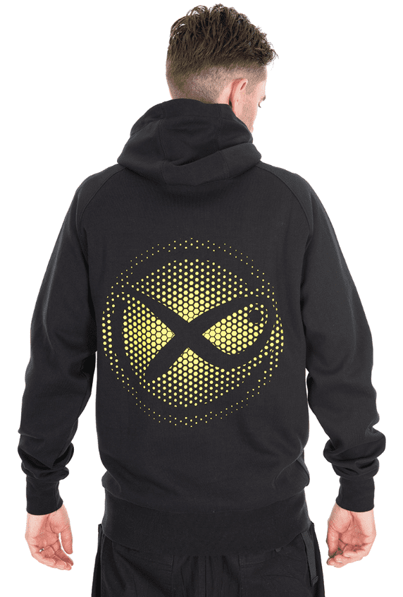 Hoodie, Rückseite, Grafiklogo, Gelbes Punktedesign, Dunkle Farbe