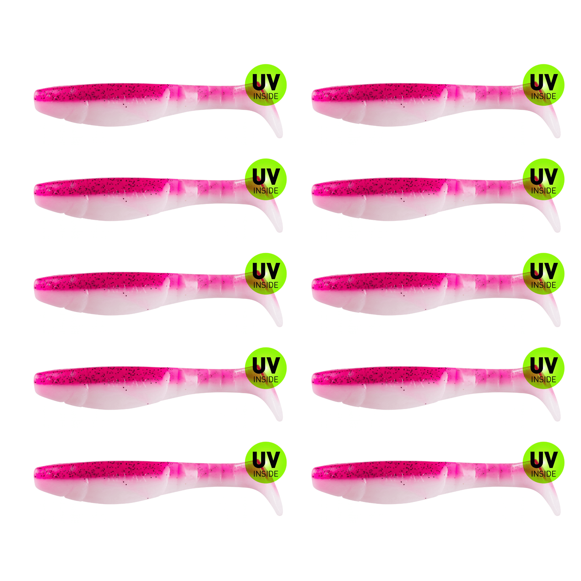 SX Relax Kopyto Classic 11cm (4") Reinweiß / Hot Pink Glitter 10 Stück – Bild 2, weicher Kunststoffköder, Angelköder, pinkes Farbverlauf, schwanzspitze, UV-Indikator