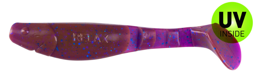 softbait, fishing lure, rubber lure, purple with blue speckles, UV glow