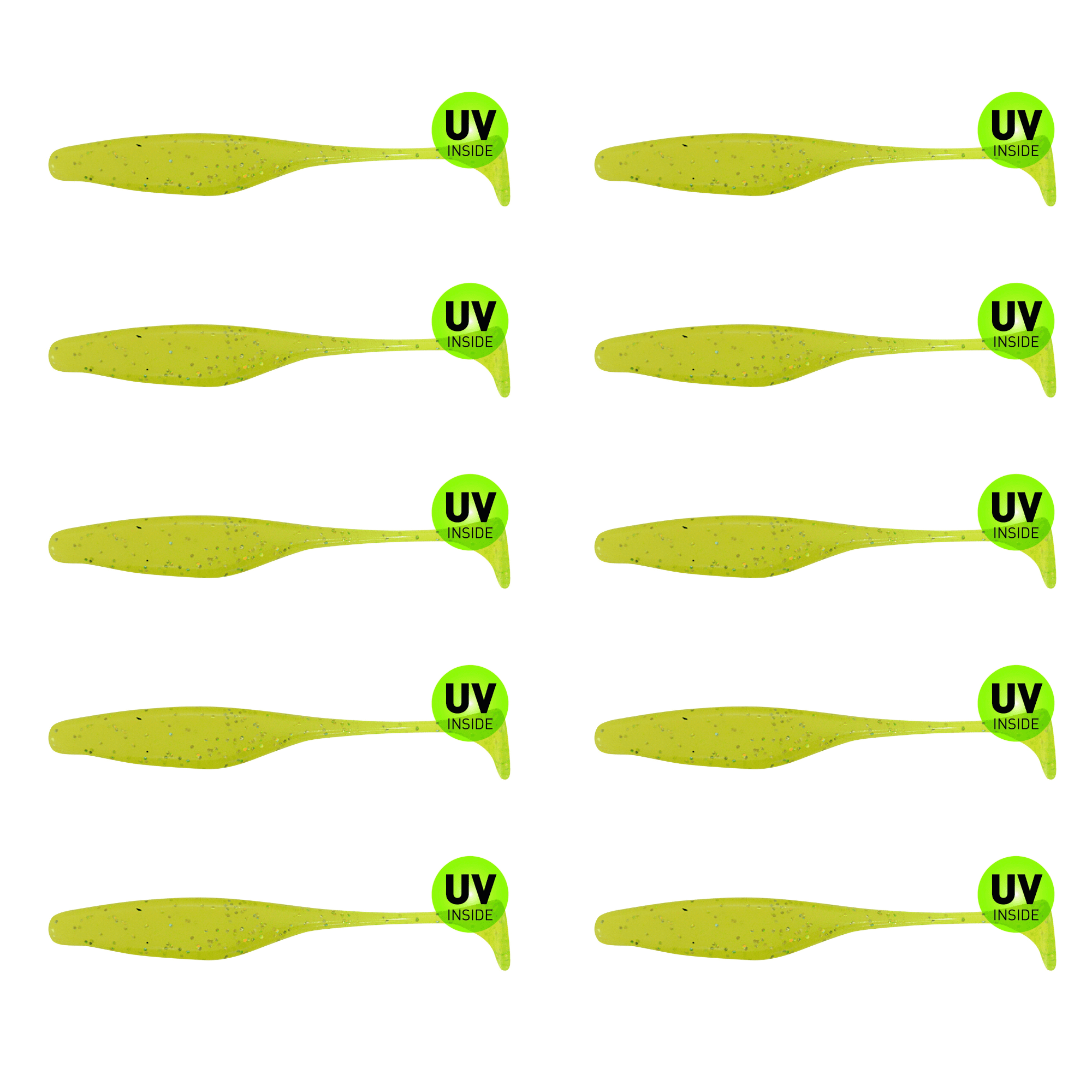 SX Swimming Jerk Minnow 13cm (5") Fluogelb / Fluogrün Glitter 10 Stück – Bild 2, weicher Köder, Angelköder, Swimbait, grün-gelb, UV-innen