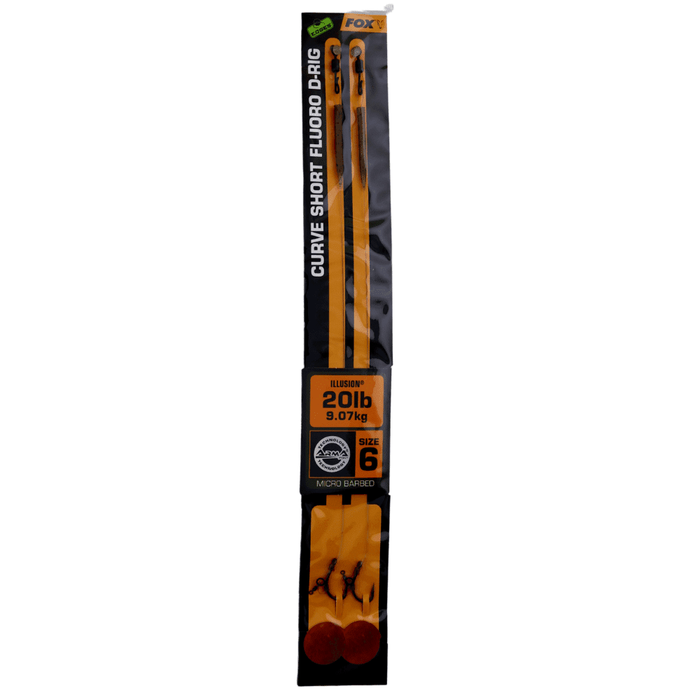 Fox-Curve-Short-Fluoro-D-Rig-20-lb-Size-6 Amo Fox Edges Curve Short Fluoro D-Rig misura 6 20 lbs, confezione da 2