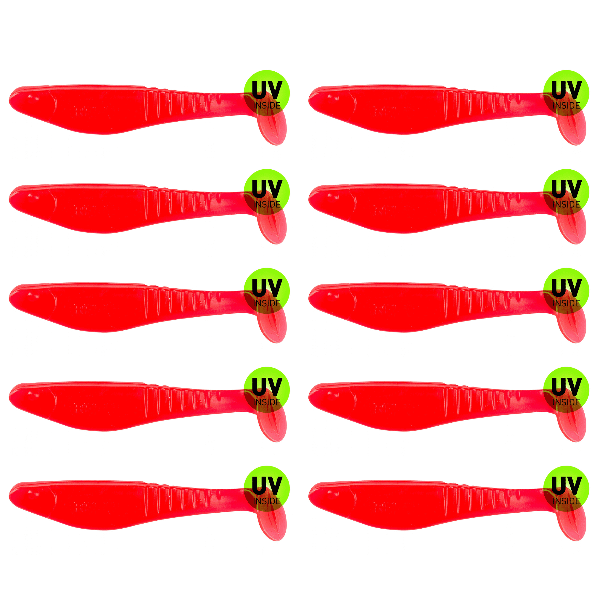 SX Relax Shark 11 cm (4") Feuerrot 10 Stück – Bild 2, soft plastic lure, fishing lure, red color, ribbed body, UV inside