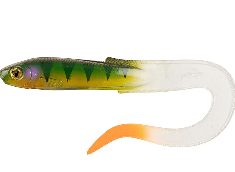 weiche lure, angelleurre, kunststoff lure, swimbait schwanz, grün gelb orange schwanz