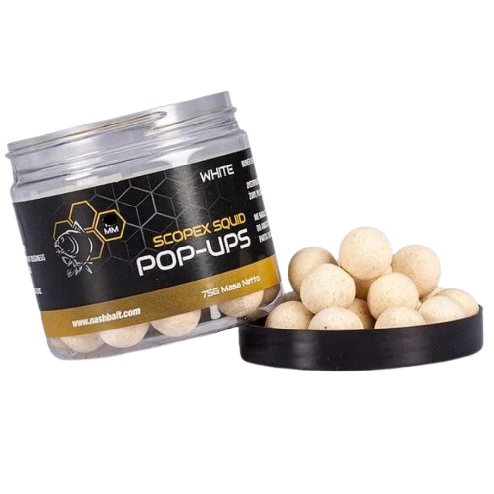 Nash Scopex Squid Pop Ups 2024 15 mm 75g Biela Krug, Kann, Zinn